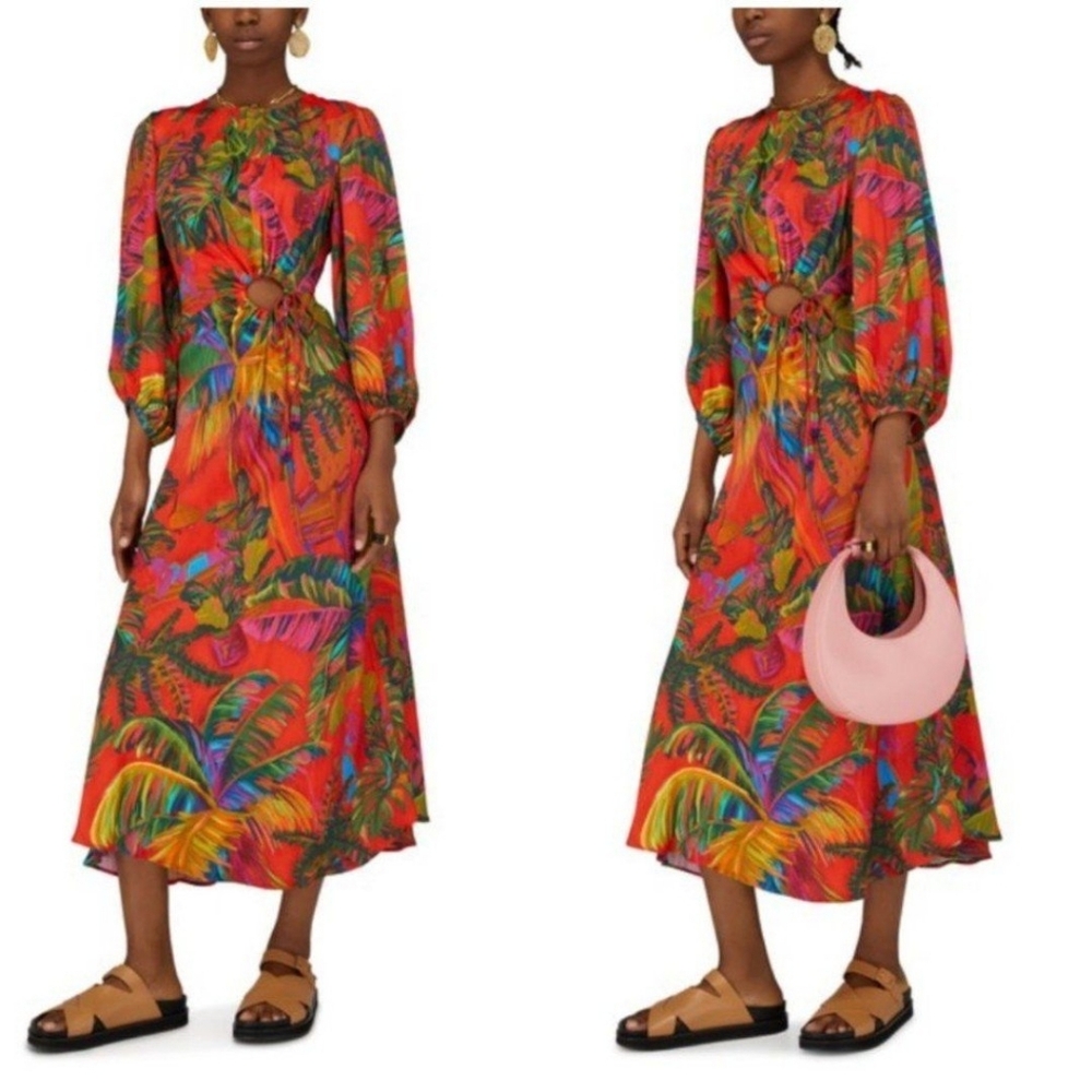 Farm Rio Urban Jungle Multi Color Midi Dress Small NWT New